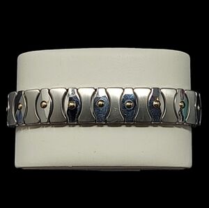 MILOR-ITLAY STRETCH FLEX BRACELET "STAINLESS STEEL"& 18Kt GOLD CENTER PO…